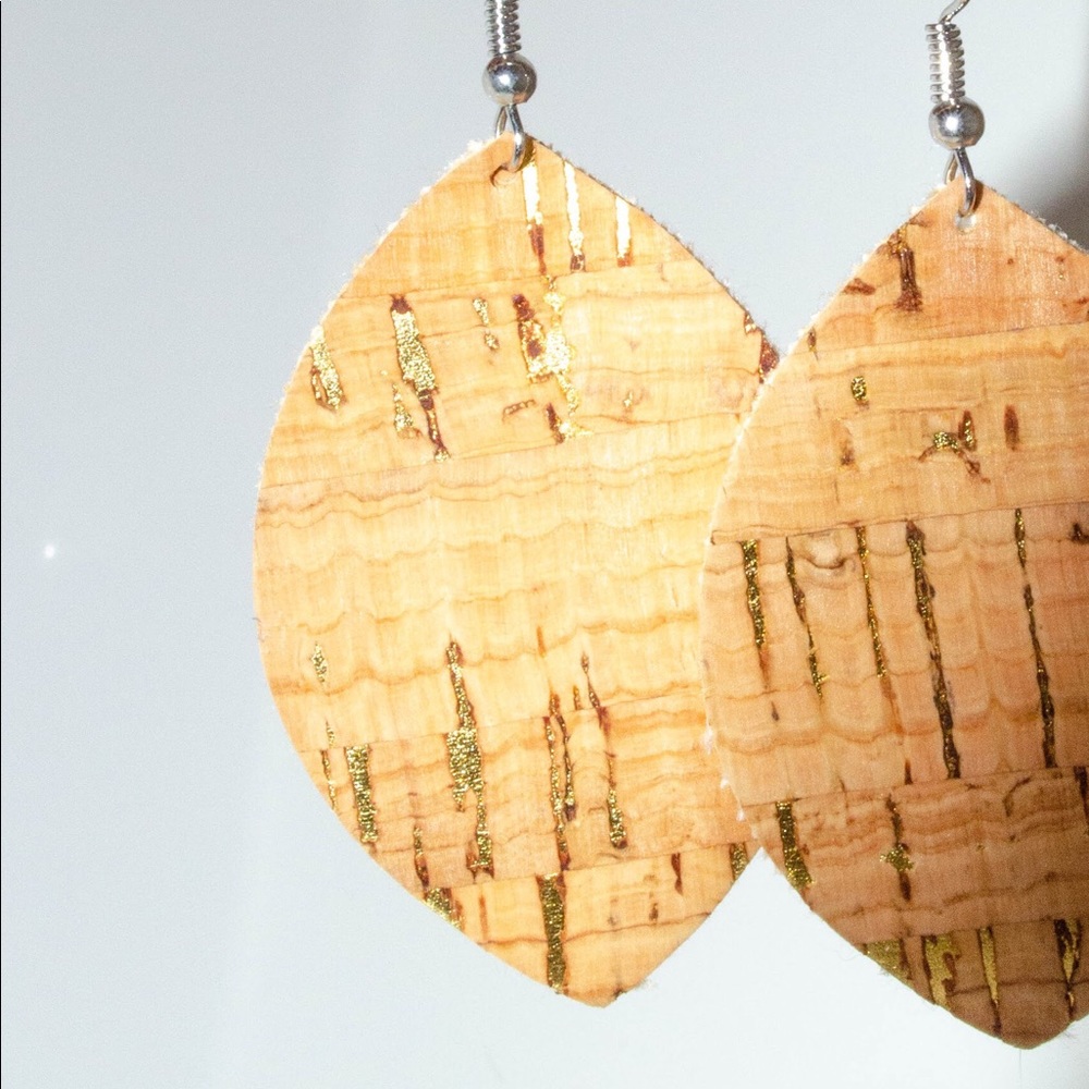 SALE Cork Gold Teardrop Earrings - Picture 2 of 3
